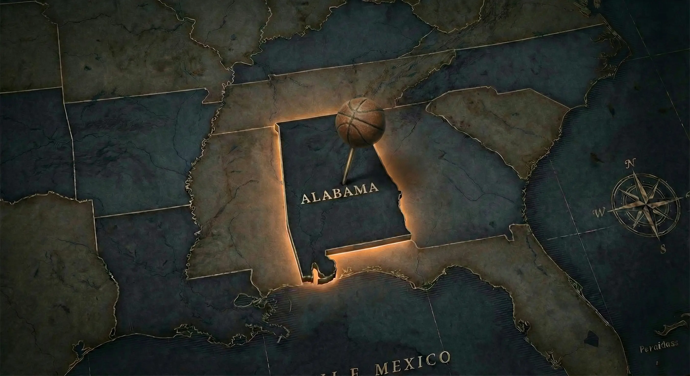 Map of the southeastern United States with Alabama highlighted